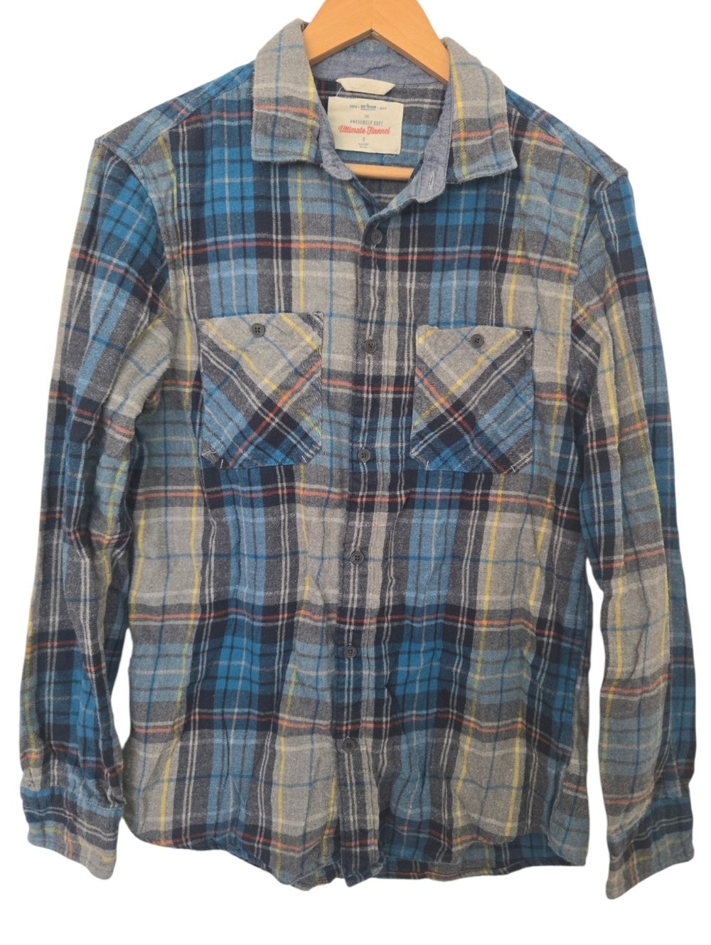 Urban Pipeline Soft Flannel Shirt Blue Plaid Button Down Grunge Layering Size S